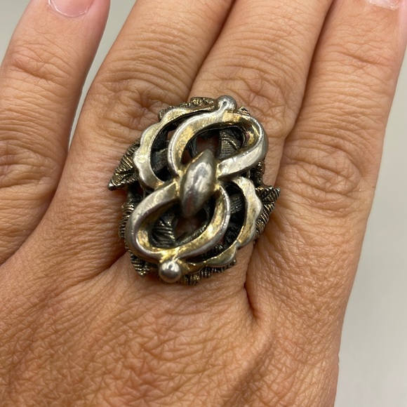 Vintage Silver Gold Tone Ravana Large Celtic Cocktail Statement Adjustable Ring - Picture 1 of 3